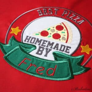 Tablier-cuisine-rouge-Best pizza-fred-Bréhatine